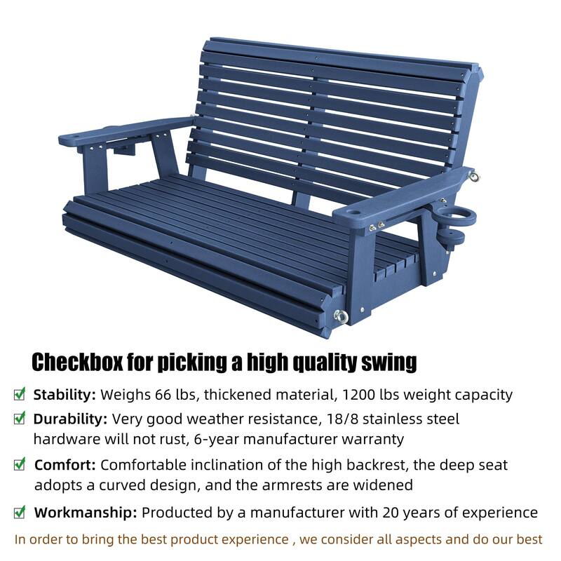 Fortune Candy HDPE Outdoor Porch Swing 2-Person with 18/8 Stainless Steel Bolts