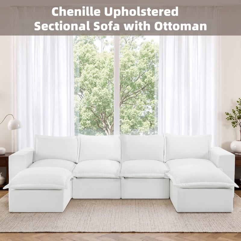 Chenille No Assembly Modular Sectional Sofa Cloud Couch with Ottoman