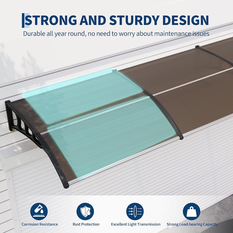 40"x120" Window Awning Canopy Exterior, Polycarbonate Cover, for Door Entrance - N/A