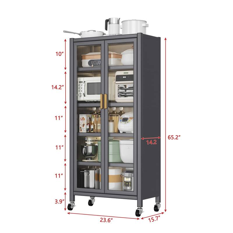 Open-Door Kitchen Shelving Multilevel Microwave Storage Cabinet