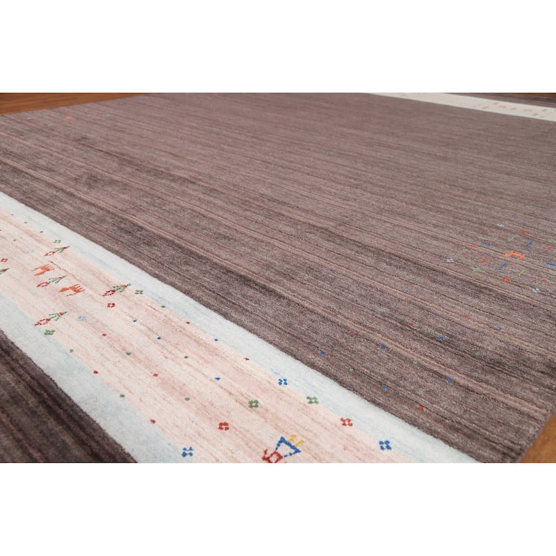 Tribal Brown Gabbeh Oriental Area Rug Handmade Wool Carpet - 8'1" x 9'8"
