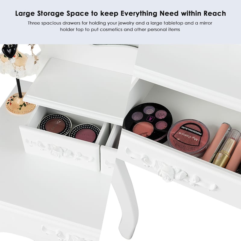 Costway Vanity Wood Makeup Table Stool Jewelry Desk Black/White