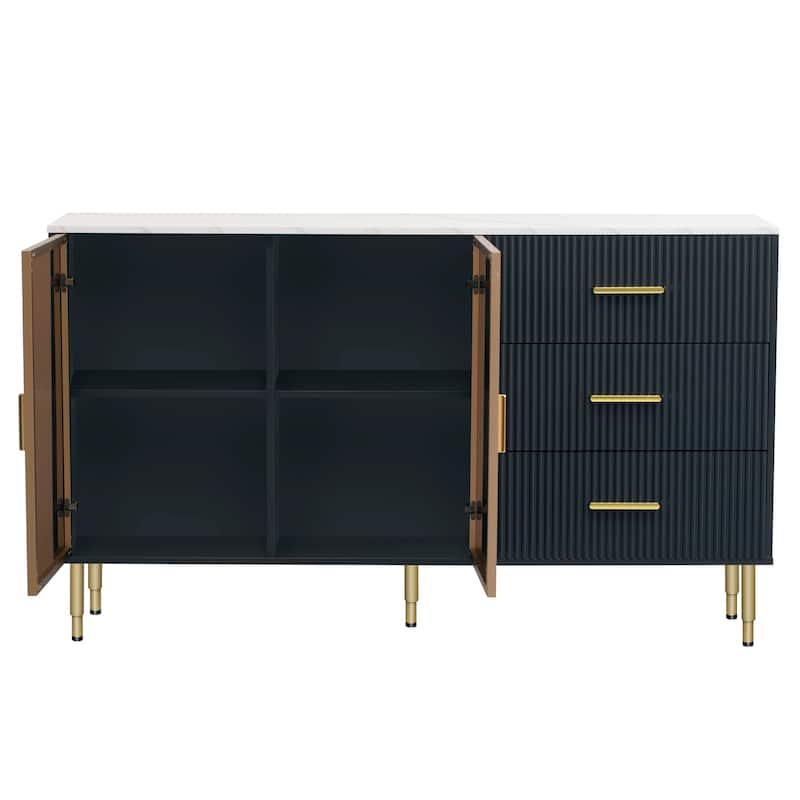 Modern Sideboard Buffet Cabinet with Tempered Glass Doors