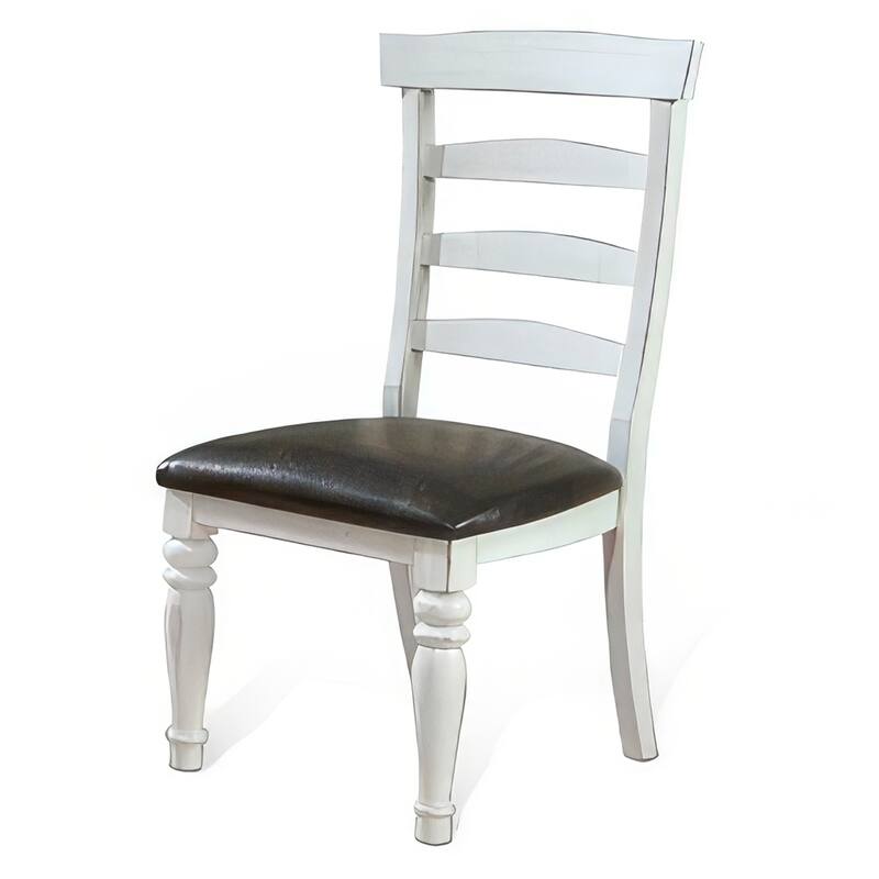 Orso Dining Chair, Set of 2, Ladderback Design, White, Brown Mindi Wood