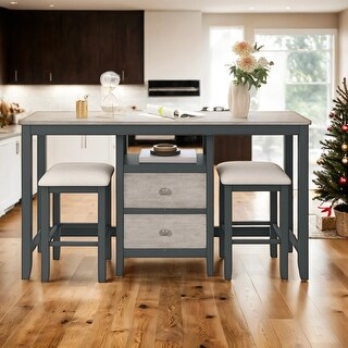 3-Piece Dining Table and 2 Stools Set with Storage - Bed Bath & Beyond ...