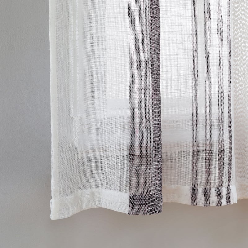 Vertical Stripe Linen Textured Voile Sheer Kitchen Tier Curtains