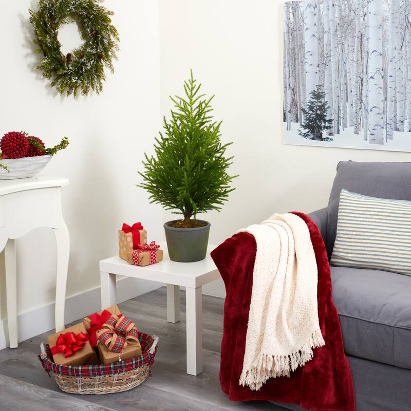 3Ft Artificial Christmas Tree with Planter - Holiday Pine Decor, Festive Home Accent - Green - 51-60 Inches