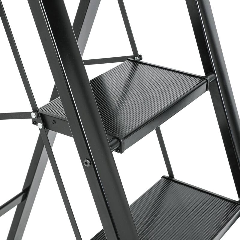 Black 4 Step Stool Folding Step Stool with Handrails