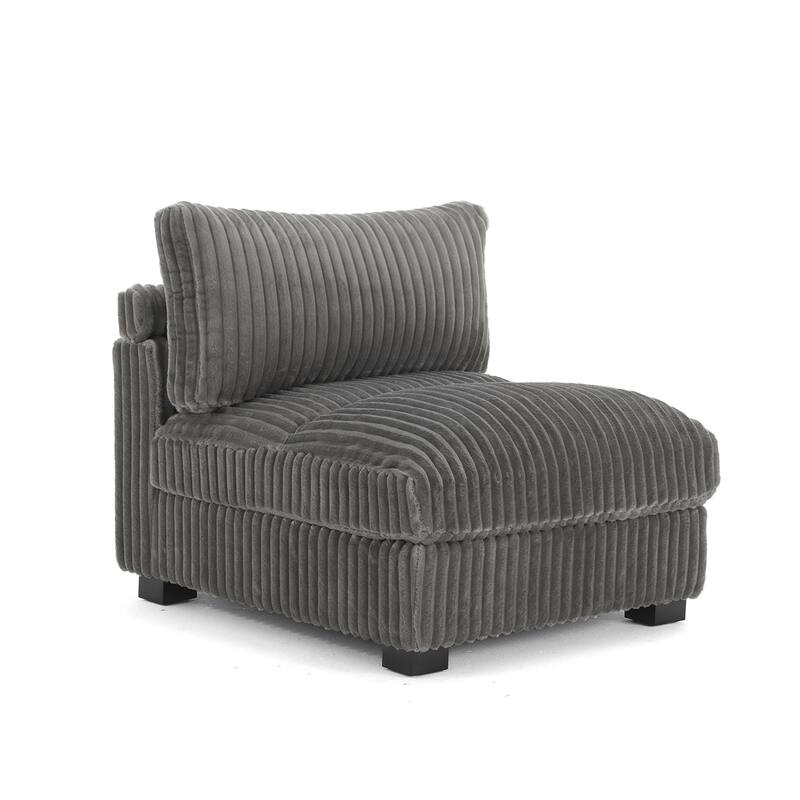 33" W Plush Corduroy Armless Chair Sectional Module with Pillows