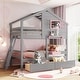 preview thumbnail 1 of 23, Playhouse-inspired Style Twin over Twin Bunk Bed with 2 Drawers, 1 Storage Box, 1 Shelf, Window and Roof-Gray Grey
