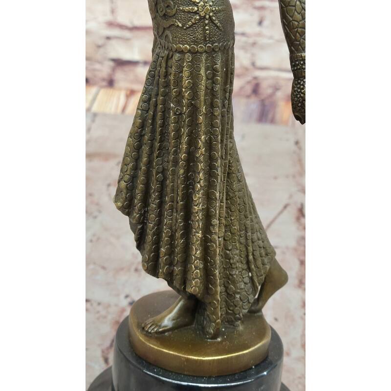 Chiparus Art Deco Bronze Dancer Sculpture – Elegant Figurine With Detailed Gown On Marble Base