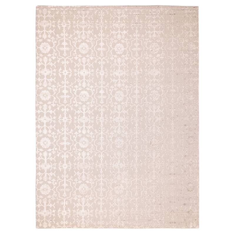 ECARPETGALLERY Hand Loomed Elysian Light Grey Viscose, Wool Rug - 9'11 x 13'5