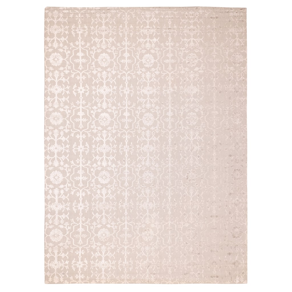 ECARPETGALLERY Hand Loomed Elysian Light Grey Viscose, Wool Rug - 9'11 x 13'5