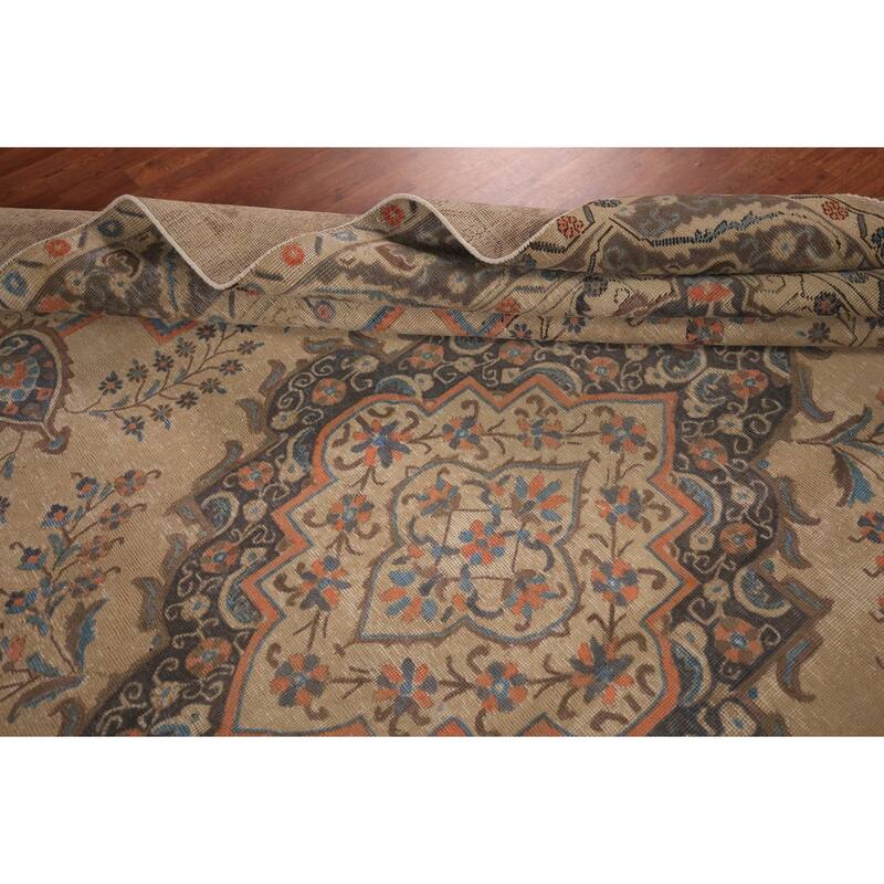 Geometric Tabriz Persian Vintage Area Rug Handmade Wool Carpet - 9'4" x 12'7"