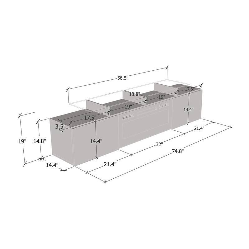 Rova WH-EF Electric Fireplace Modern 75" TV Stand