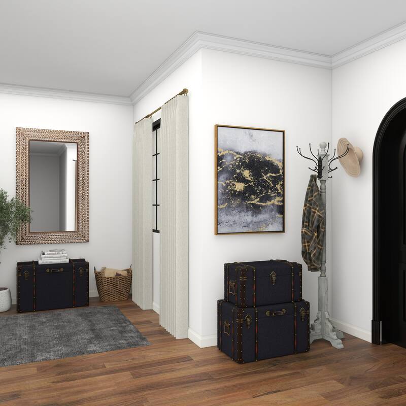 Blue Linen Fabric Nesting Upholstered Decorative Trunk with Buckle Hinged Top (Set of 3)