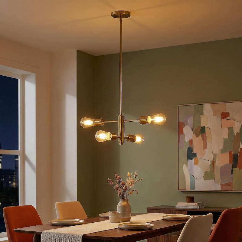Porch Four-Light Modern Pendant with Satin Brass Finish - Gold