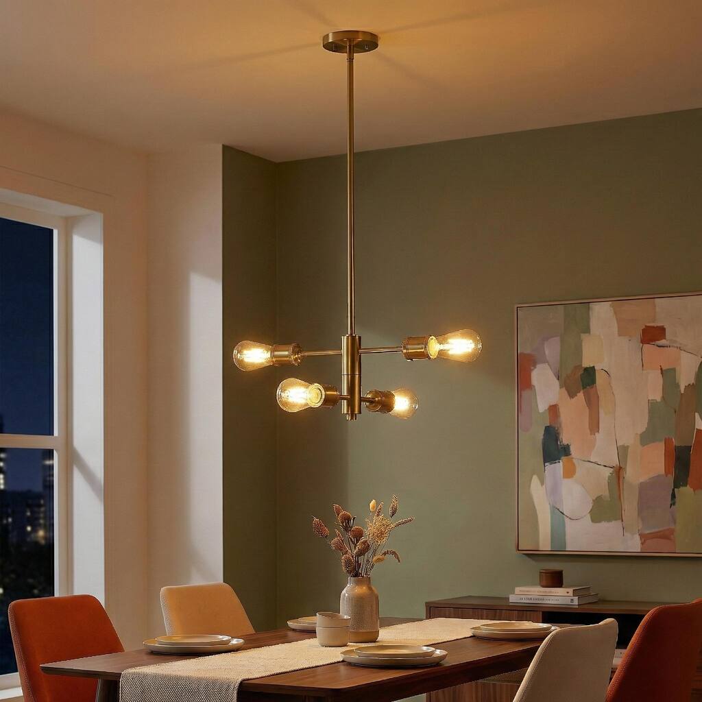 Porch Four-Light Modern Pendant with Satin Brass Finish - Gold