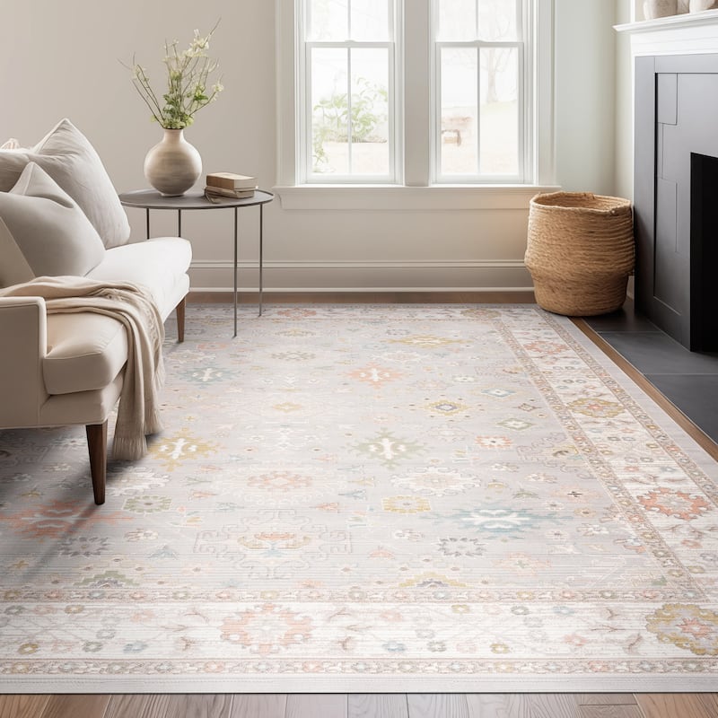 Crosswood Ellen Traditional Floral Indoor Polyester Area Rug - 7'10'' x 9'4'' - Gray/Aqua