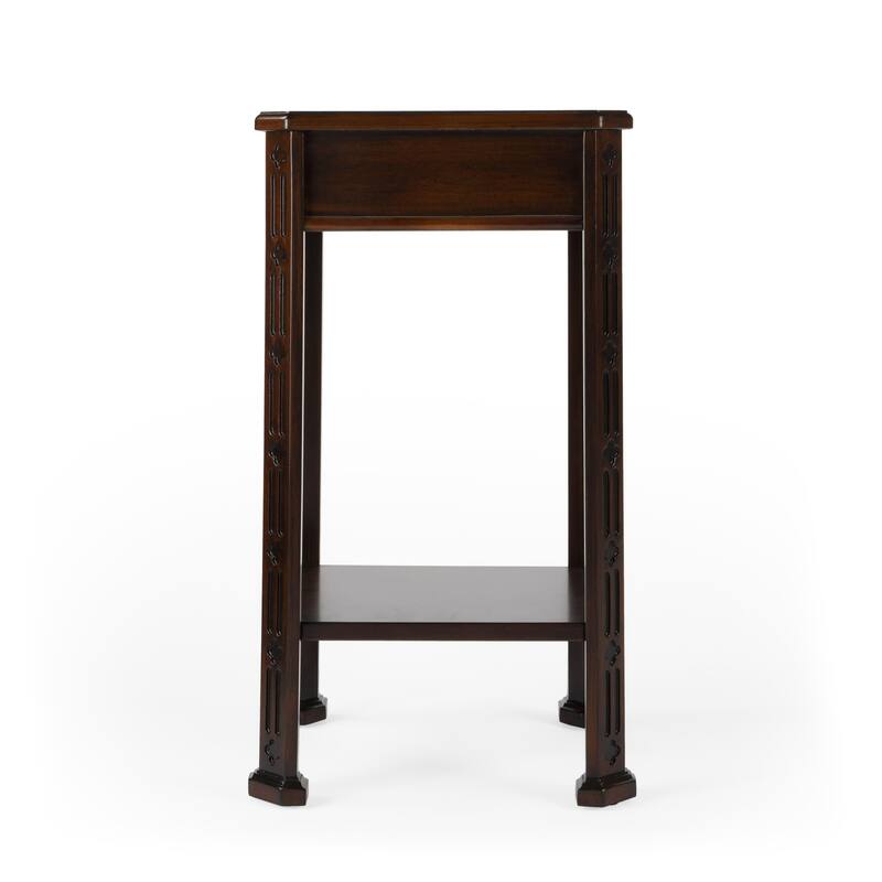 HomeRoots 27" Dark Brown And Cherry Manufactured Wood Rectangular End Table With Drawer And Shelf - 15
