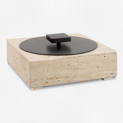 Travertine Stone Square Accent Box with Lid - 10" - Beige and Brown