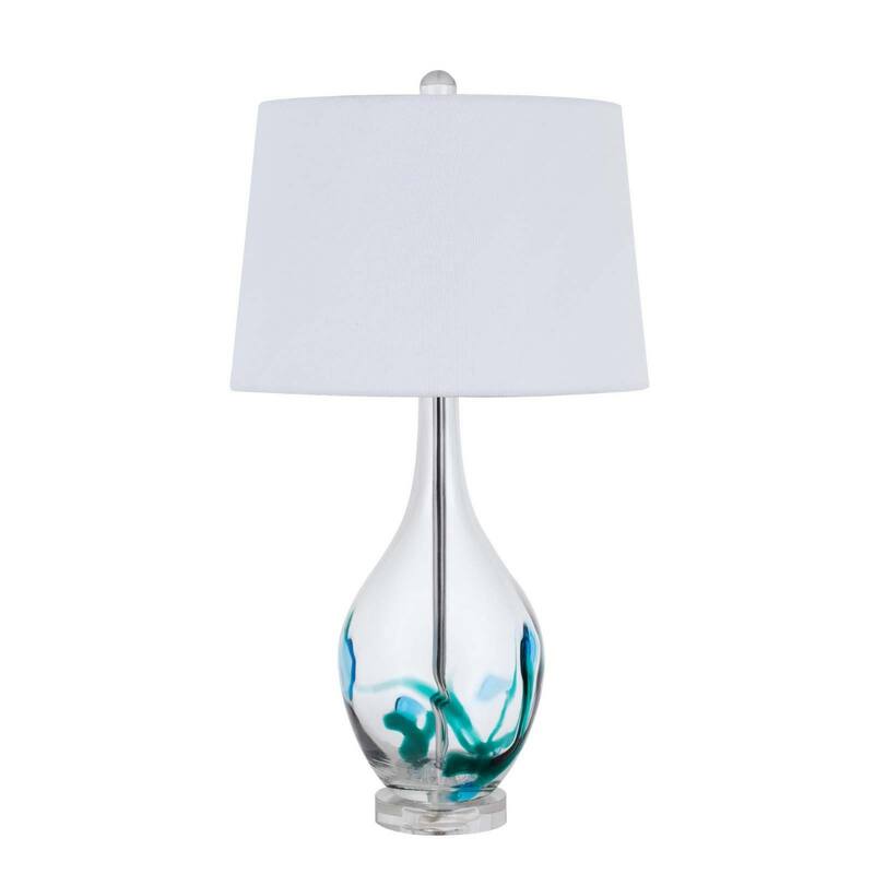 Clear Glass Table Lamp with Linen Shade 27 Inch Modern Design - 15" x 15" x 27" - Clear-White