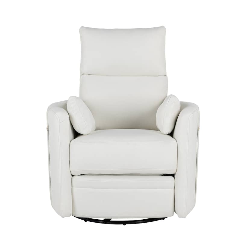 Beige Upholstered Swivel Rocker Recliner with Manual Recline, 360° Swivel, and Two Removable Cushions