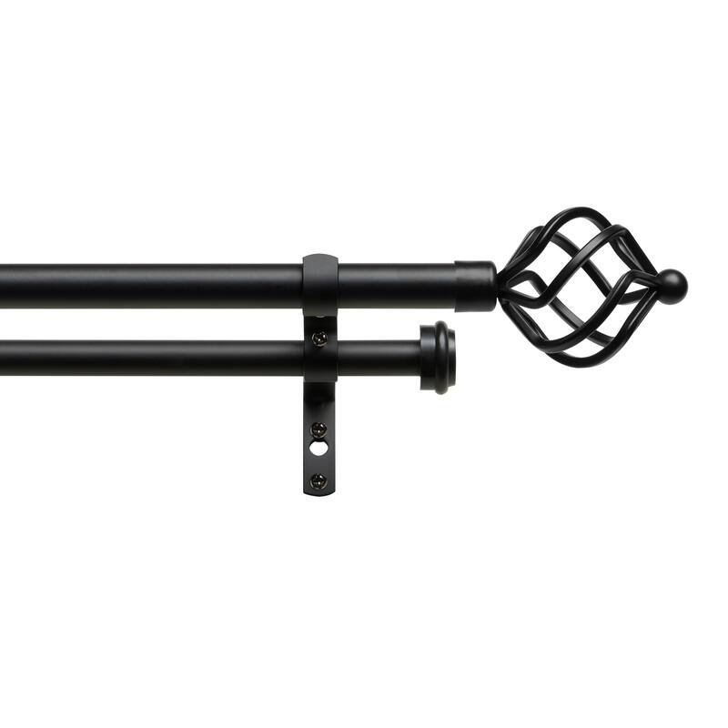 ATI Home Torch Double Curtain Rod and Finial Set - 66" to 120" - Matte Black