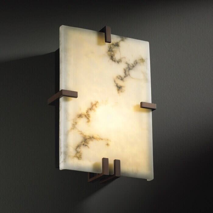 Justice Design LumenAria Clips 2-light Dark Bronze ADA Wall Sconce, Faux Alabaster Shade
