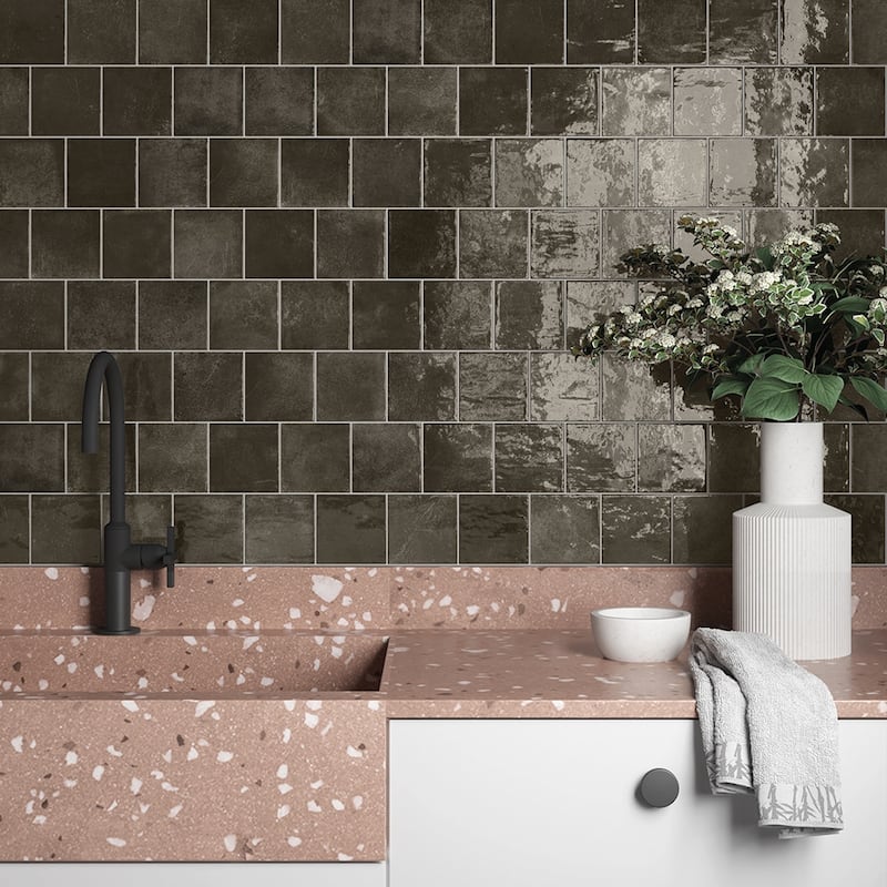 Vela 4x4 Glossy Porcelain Tile - Wall, Backsplash - Case of 60 (6.46 Sq. ft.) - Soot