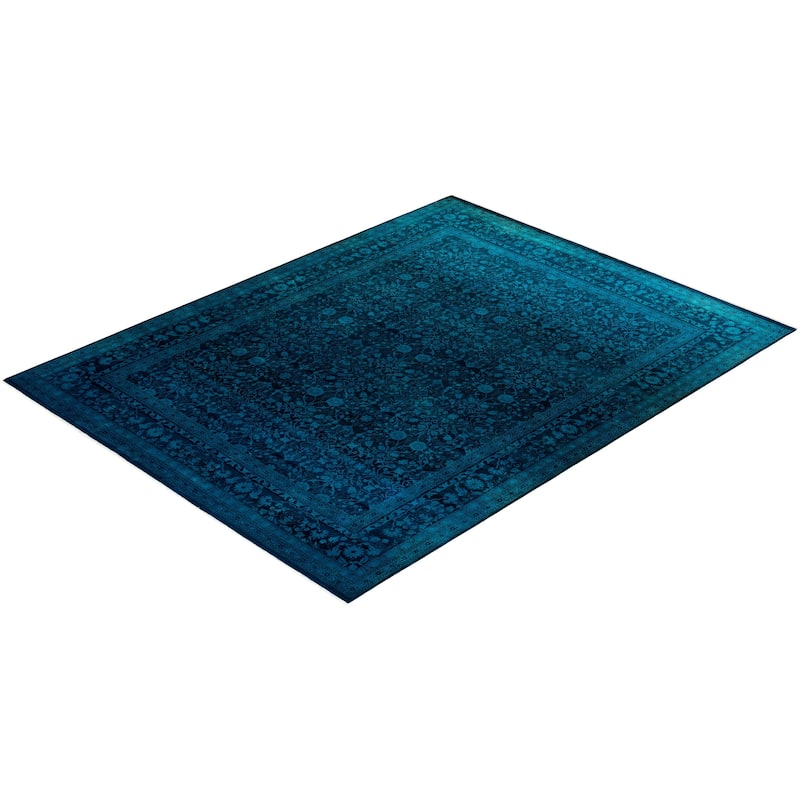 Overton Hand Knotted Wool Vintage Inspired Modern Contemporary Overdyed Blue Area Rug - 8' 1" x 10' 6"