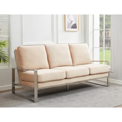 Jefferson Modern Velvet Upholstered with Silver Metal Frame with Removable Cushion Sofa for Living Room, Bedroom, Office - 77.1