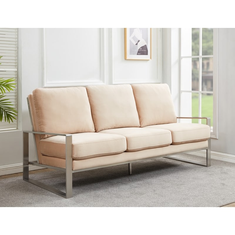 Jefferson Velvet Upholstered 3 Seater Sofa with Silver Metal Frame with Removable Cushion for Living Room, Bedroom, Office