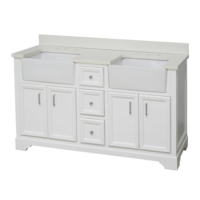 KitchenBathCollection Zelda 60" Double Farmhouse Vanity with Quartz Top