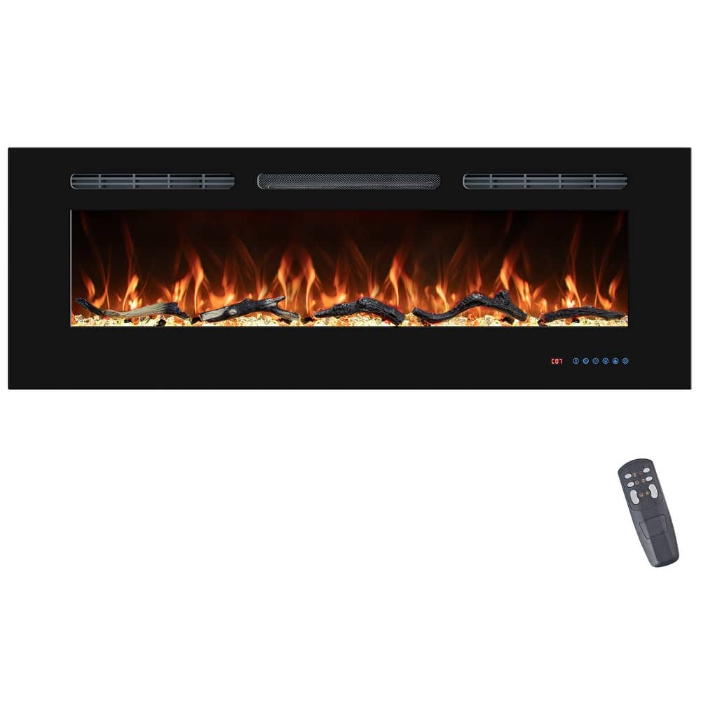 Electric Fireplace Inserts, Wall Mounted with 13 Flame Colors, Thermostat in Black