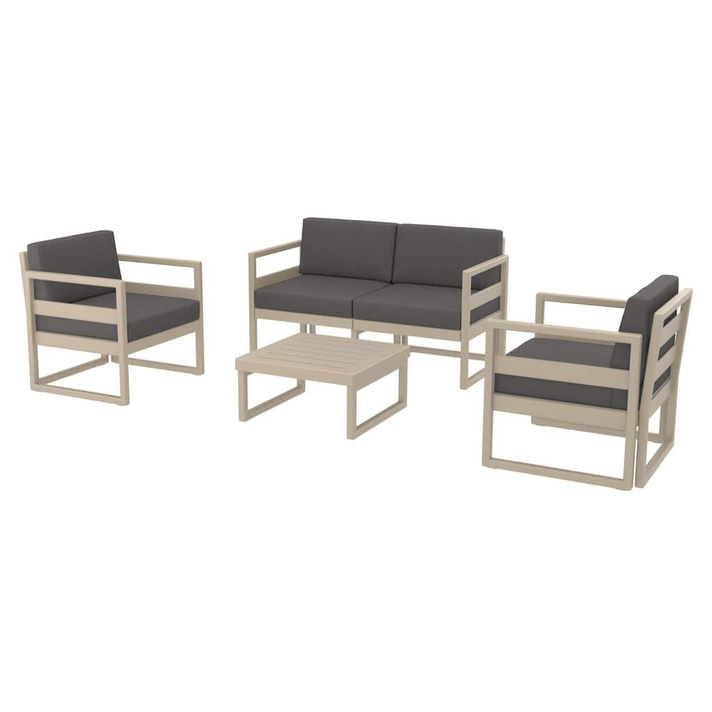 4 Piece Taupe Outdoor Patio Lounge Set with Charcoal Sunbrella Cushion 54.5"