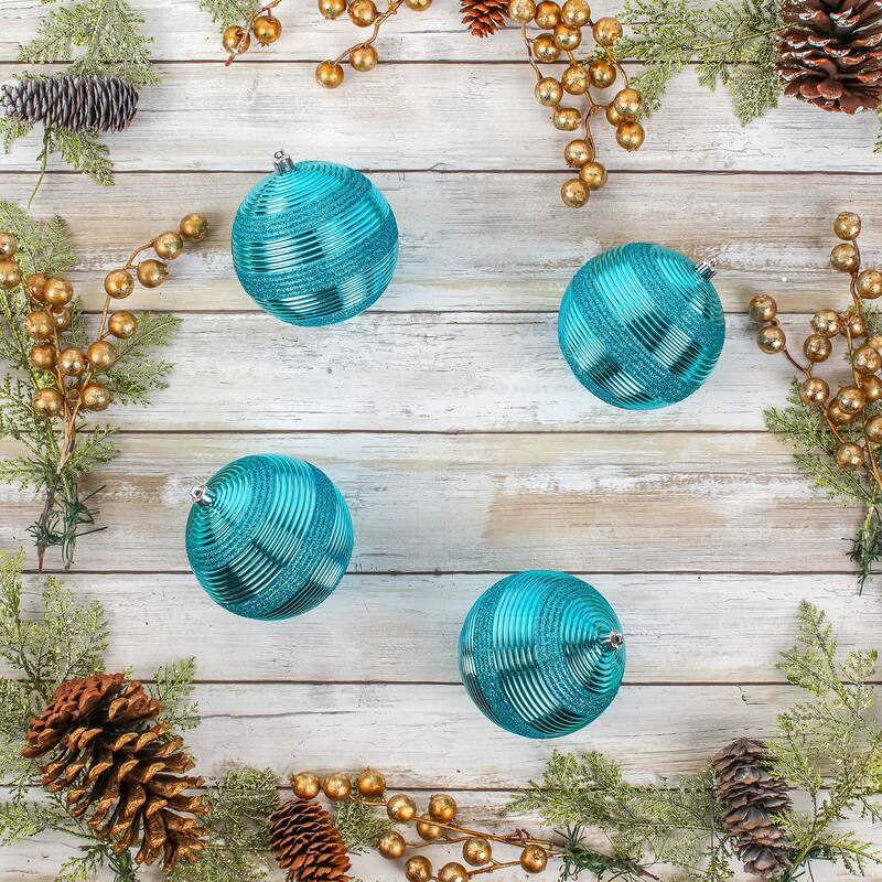 National Tree Company 4-Piece Shatterproof Swirling Blue Ornaments - 4 in