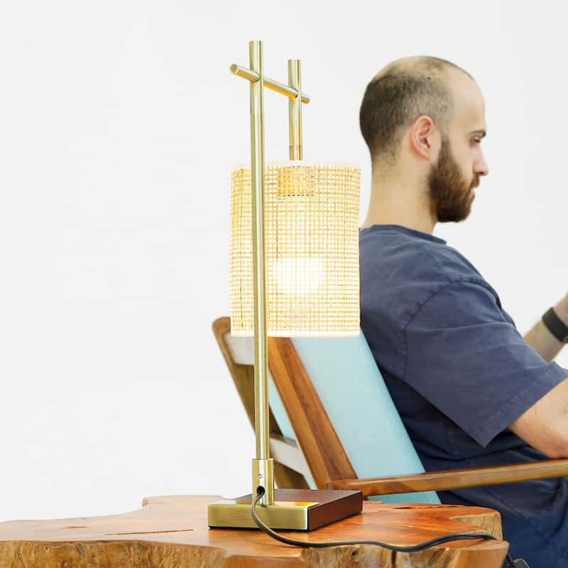 Jillian Woven Shade Table Lamp with Brushed Gold Base
