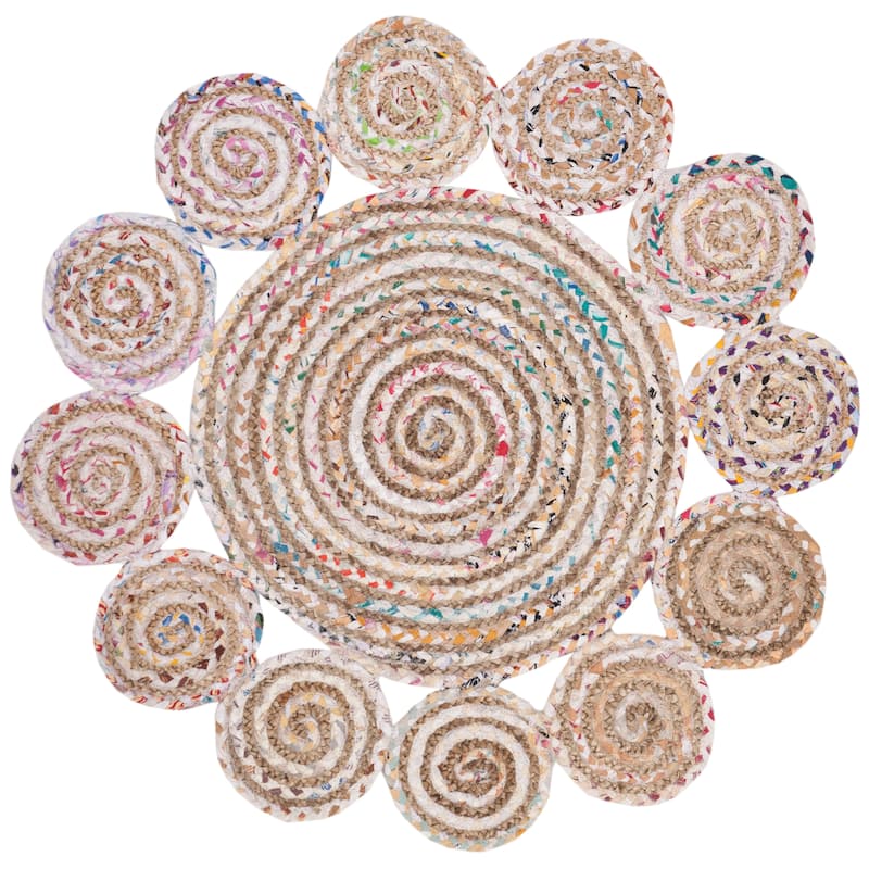 SAFAVIEH Handmade Cape Cod Friedlies Coastal Jute Rug - 3' Round - Ivory/Multi
