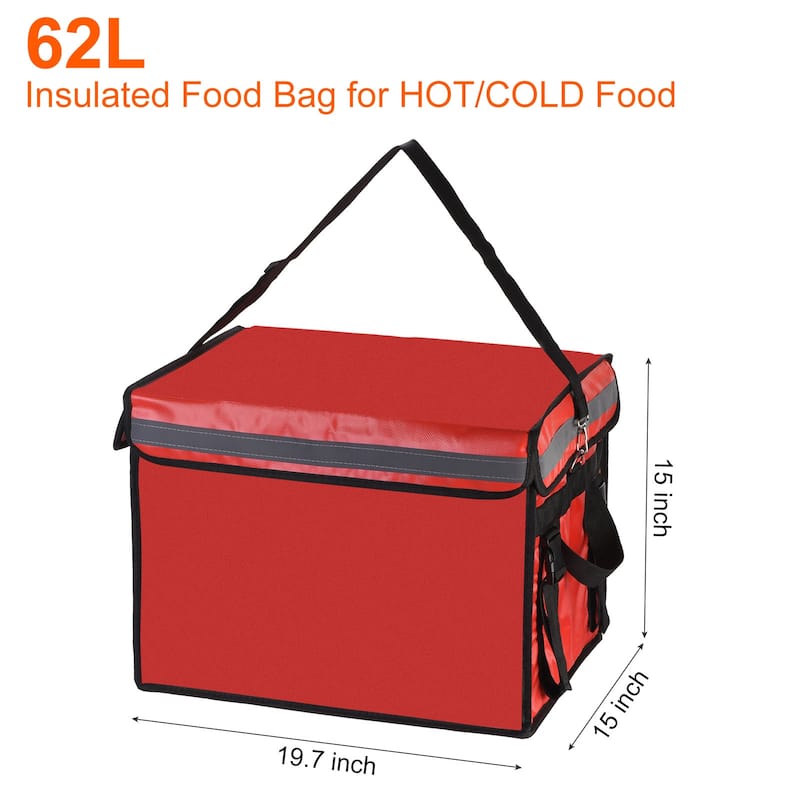 62L Food Delivery Insulated Bag Catering Thermal Bag Pizza Take-away Bag Red - Red