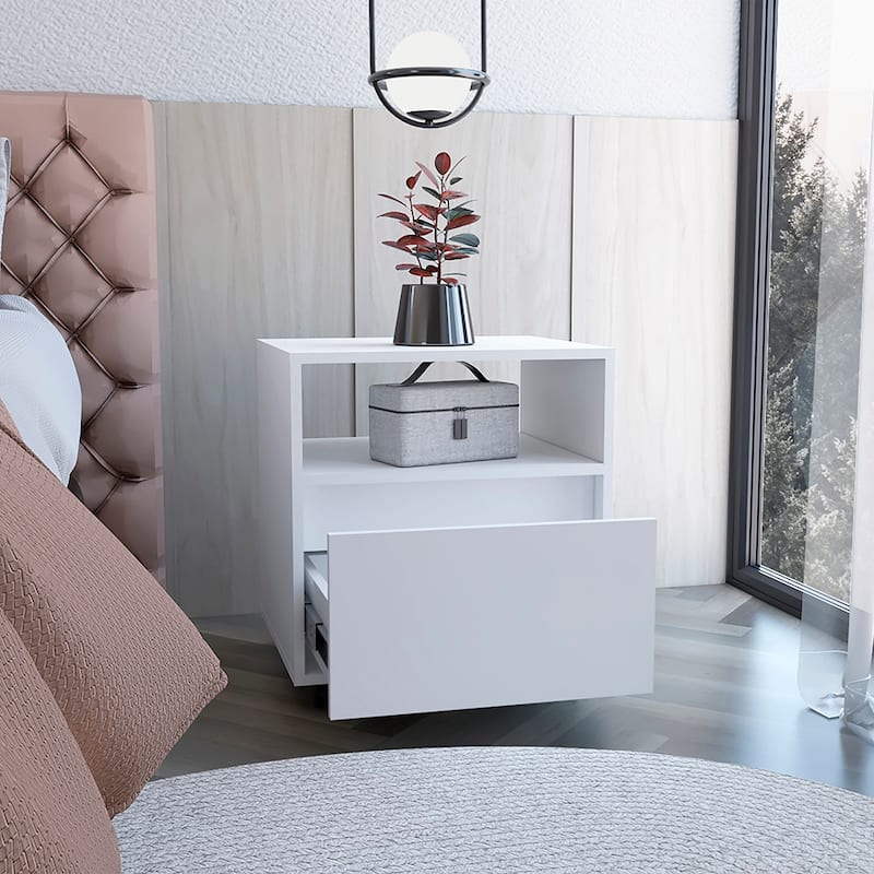 Nightstand Munyochi,One Drawer,White Finish，for Living Room,and Dining Room
