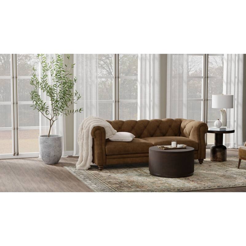 2-Drawer Round Coffee Table - 30" - Chestnut Finish