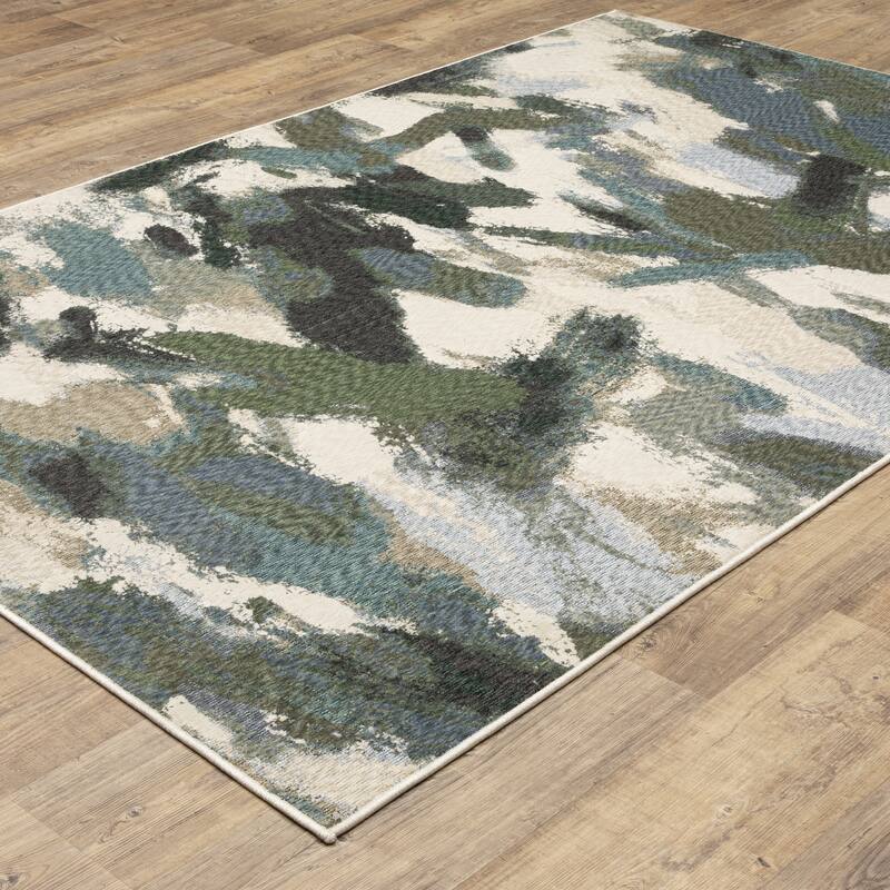 Tobias Abstract Paint Blue/ Green Area Rug-