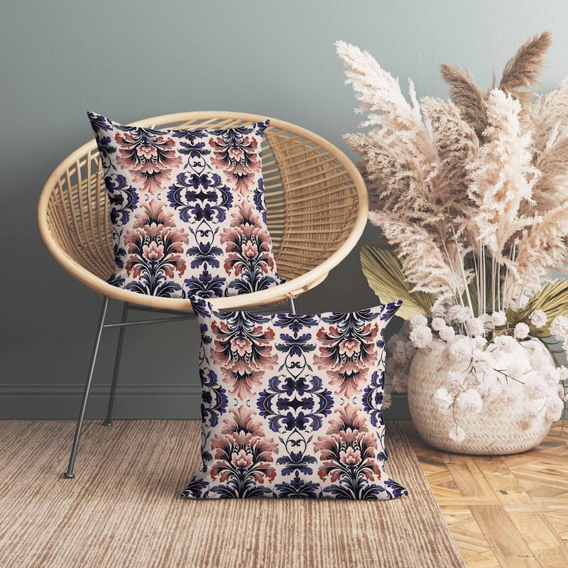 Damask Rapture Faux Suede Reversible Throw Pillow Grey and Blue