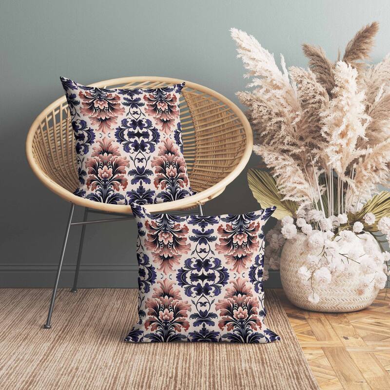 Damask Rapture Indoor/Outdoor Reversible Throw Pillow Grey and Blue