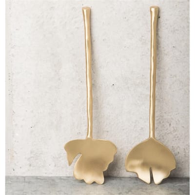 Set Of 2 Leaf Salad Servers In Giftbox - Gold