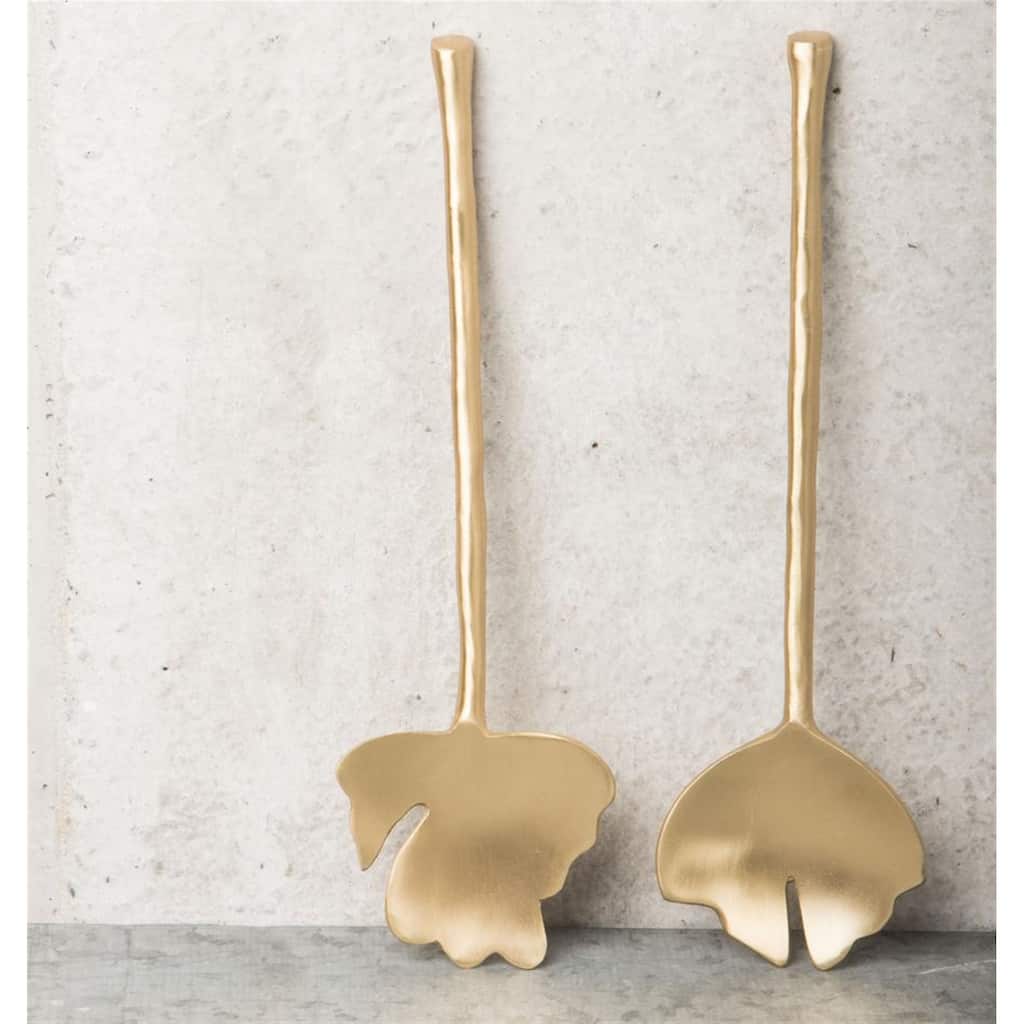 Set Of 2 Leaf Salad Servers In Giftbox - Gold