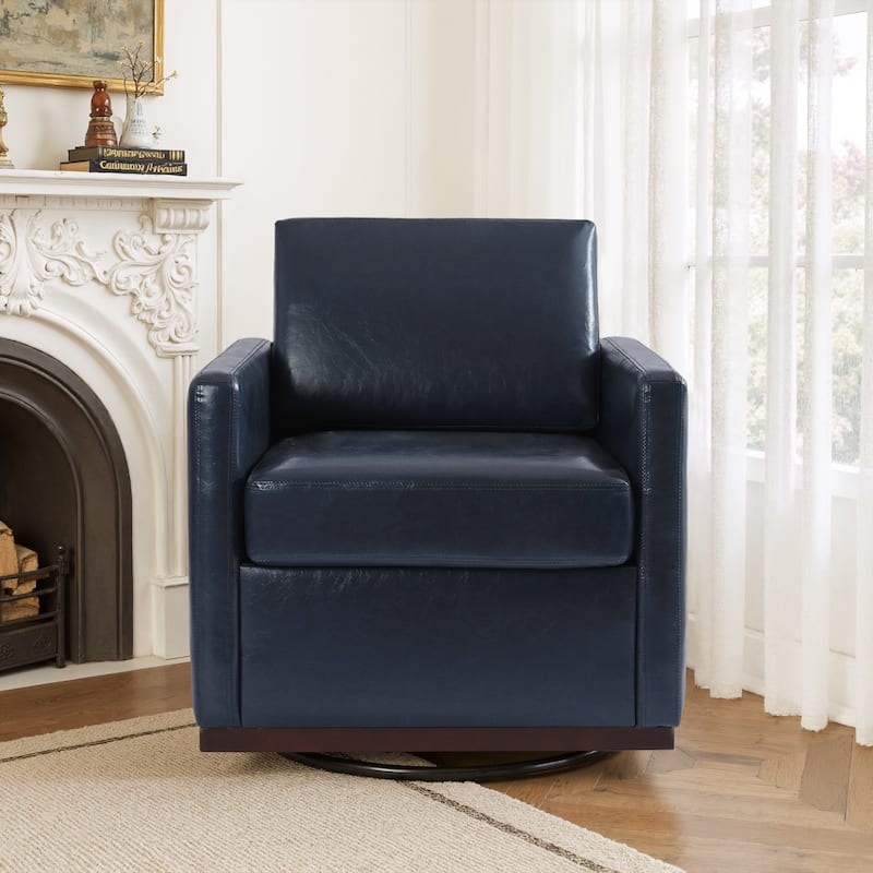 uixe Modern Upholstered Swivel Accent Chair with Pocket Spring Seat - Faux Leather - Navy