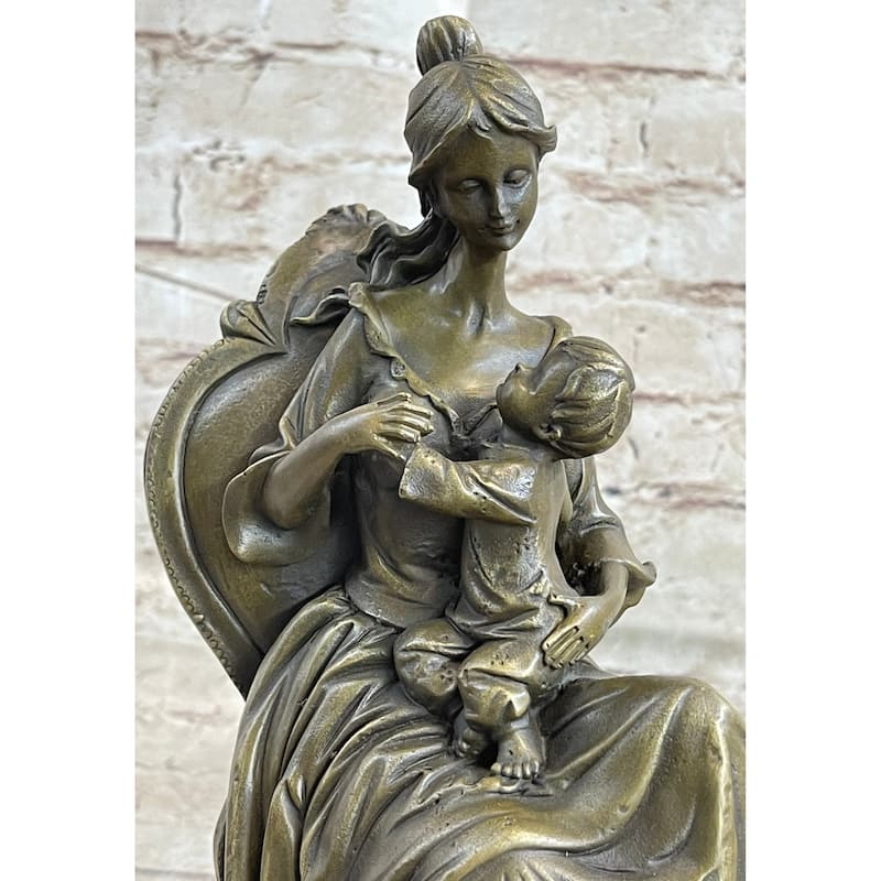 Art Deco Nouveau Mother And Baby Classic Original Bronze Artwork By Jean Patoue