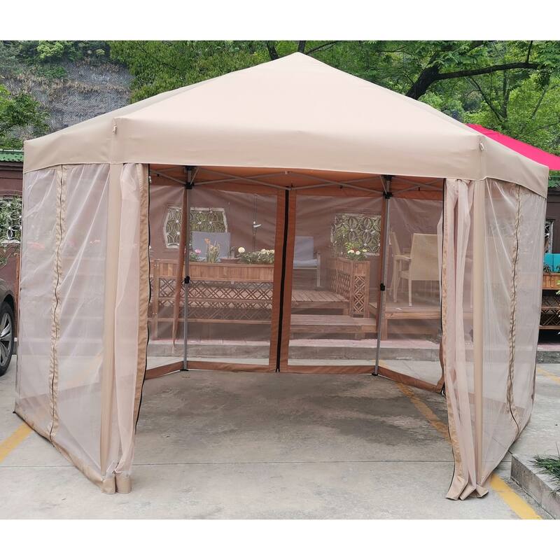 13Ftx 13Ft Pop-Up Gazebo Tent Outdoor Canopy Hexagonal Canopies 6 Sided for Patio Garden Backyard Sun Shelter BBQ Garden Events